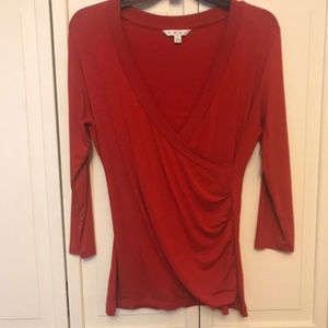 CAbi #583 Red Hanky Faux Wrap Blouse Size Large